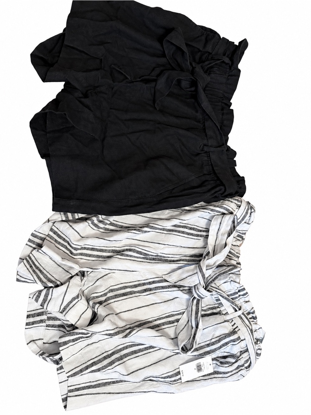 Old Navy Black Solid and White Striped Tie-Waist Shorts